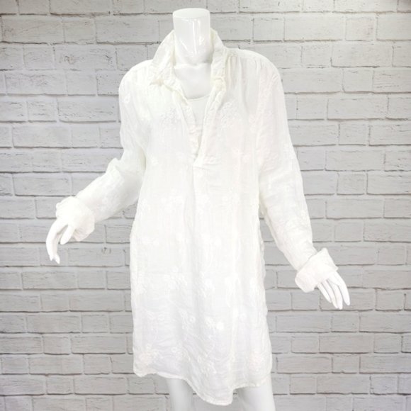 CP Shades Tops - NWOT! CP Shades 100% Linen Embroidered "Teton" Tunic/Dress White Size:XL